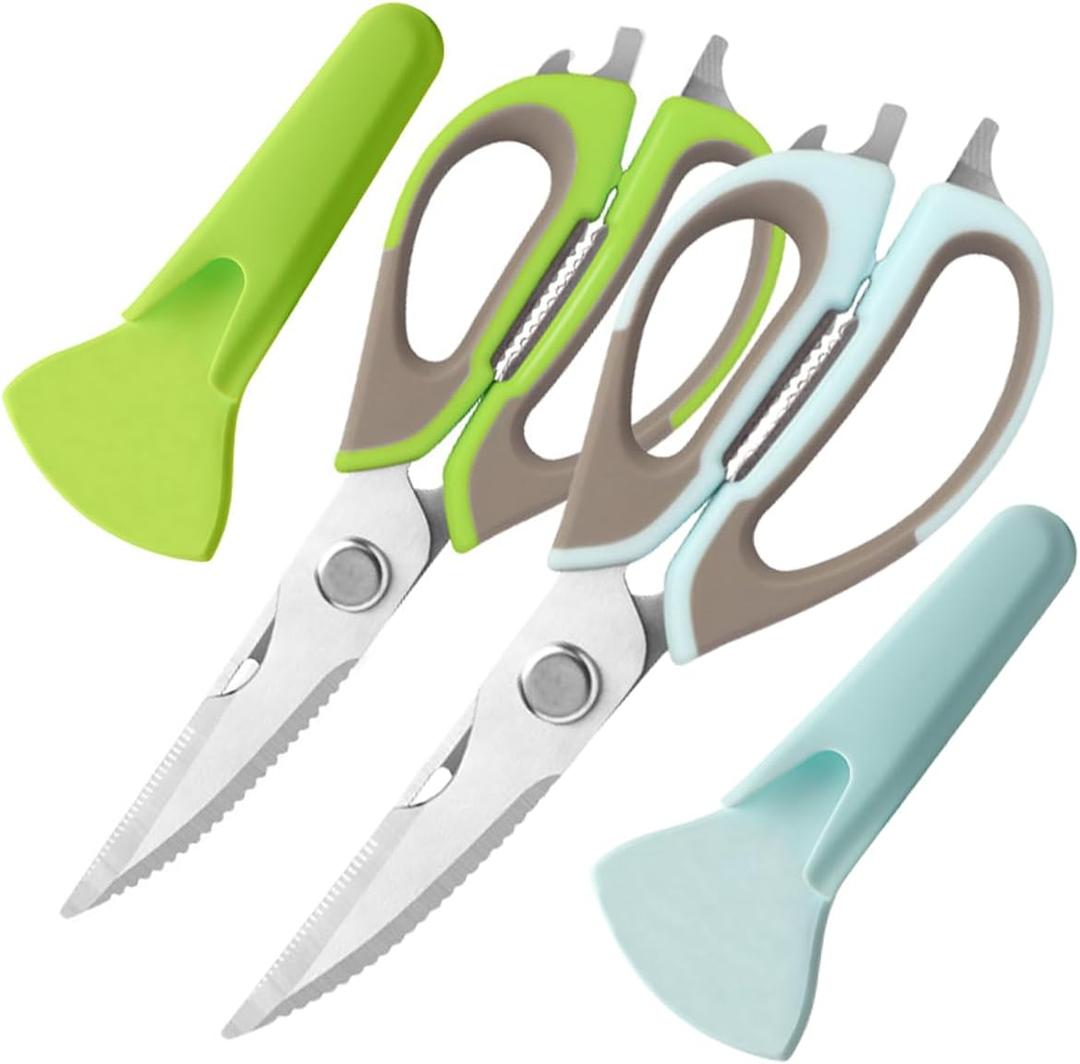 2 Pcs Heavy Duty Kitchen Shears with Magnetic Holder, Multi-function Kitchen Scissors for Food - Come Apart, Rust-Resistant, Magnetic Scissors for Fridge(Green and Blue)