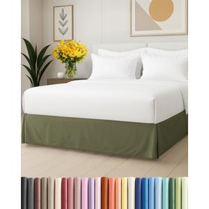 Pleated Bed Skirt Queen Size - 3 Sided Pleated Bed Skirt Queen - Ultra-Soft, Easy Fit with 15 Inch Tailored Drop - Hotel Quality, Wrinkle & Fade Resistant - For Women, Men, Kids and Teens - Sage Green