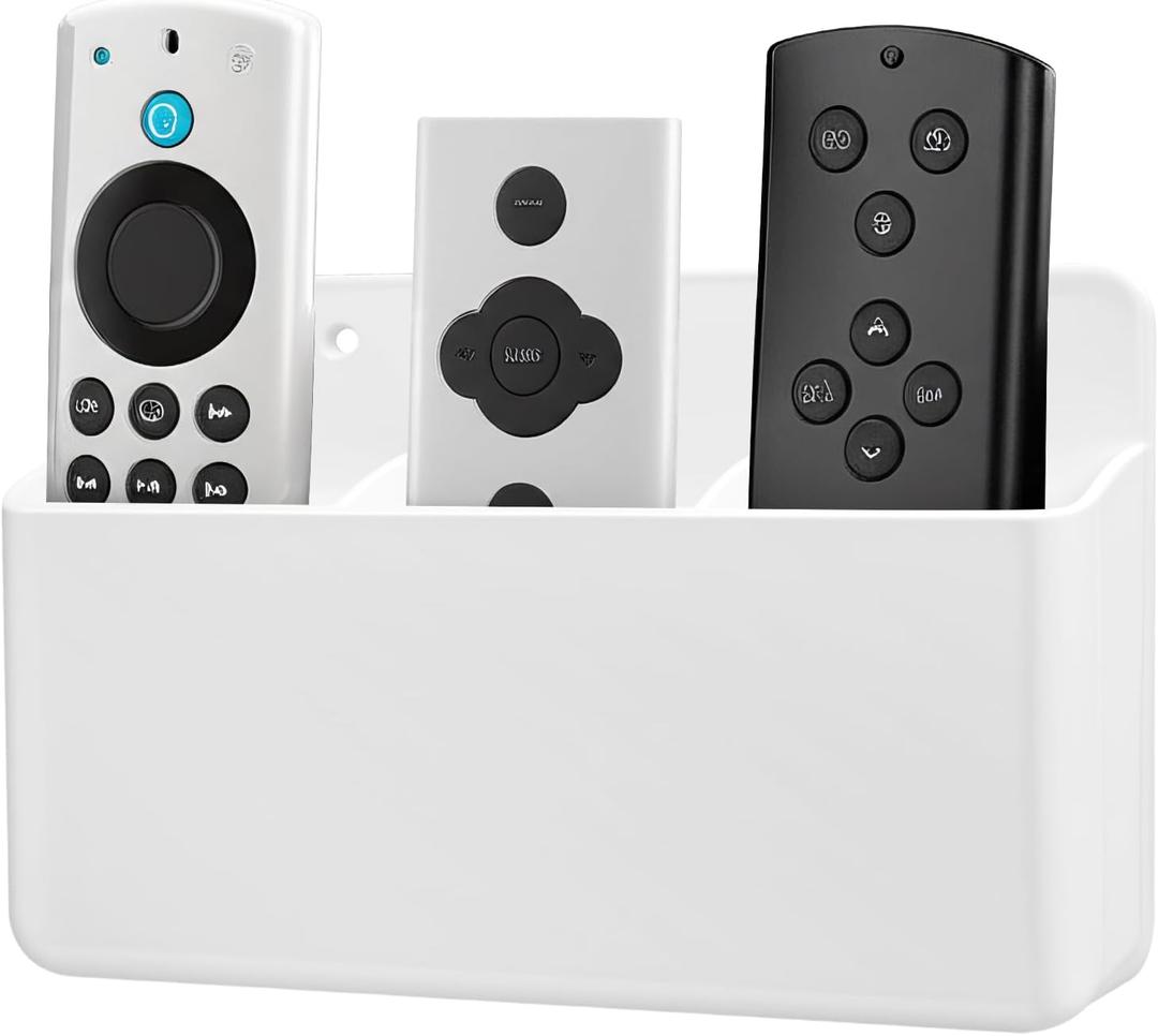 3 Slot Adjustable Remote Control Holder Wall Mount, Adhesive Remote Organizer for TV Controller with Hollow Bottom for Charging, Wall Pen Holder for Home Office School (White, 1)