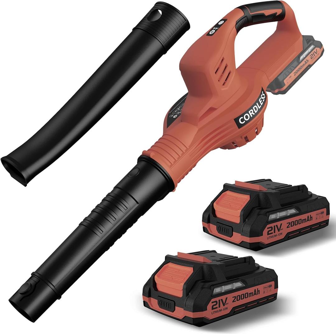 Leaf Blower Cordless - 21V Electric Cordless Leaf Blower with 2 Batteries and Charger, 2 Speed Mode, 2.0Ah Lightweight Battery Powered Leaf Blowers for Lawn Care, Patio, Blowing Leaves