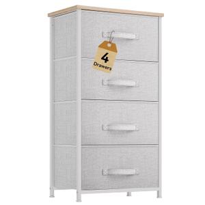 DWVO 4 Drawers Dresser, Dresser for Bedroom, Fabric Storage Tower, Chest of Drawers, Organizer Unit for Closets, Living Room (Light Grey)
