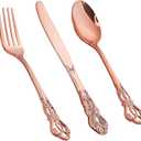 300PCS Rose Gold Plastic Silverware - Heavy Duty Elegant Disposable Utensils - Vintage Rose Gold Cutlery Set Includes 100 Forks, 100 Spoons, 100 Knives for Dinner Parties Weddings Mother's Day