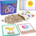 Humerry Spelling Games with 30 Double-Sided Flash Cards, 100Pcs Wooden Letters Sight Words Matching Game, Alphabet ABC Learning Educational Toys for Kids Ages 4-8