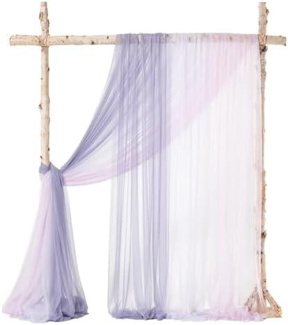 Ling's Moment Wedding Arch Draping Fabric 3 Panels 20Ft Chiffon Fabric,Sheer Draping Fabic for Wedding Arrangement Ceremony Reception Backdrop Party Swag Home Decor (Sage Purple & Provence)