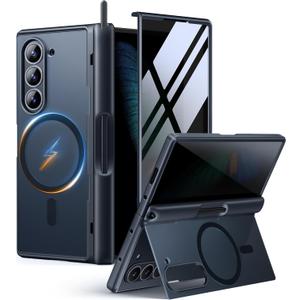 MOBOSI for Z Fold 6 Case with Privacy Screen Protector [Compatible with Magsafe], [Built-in Kickstand&Full Body Hinge Protection] Shockproof Phone Cover for Samsung Galaxy Z Fold6, Black