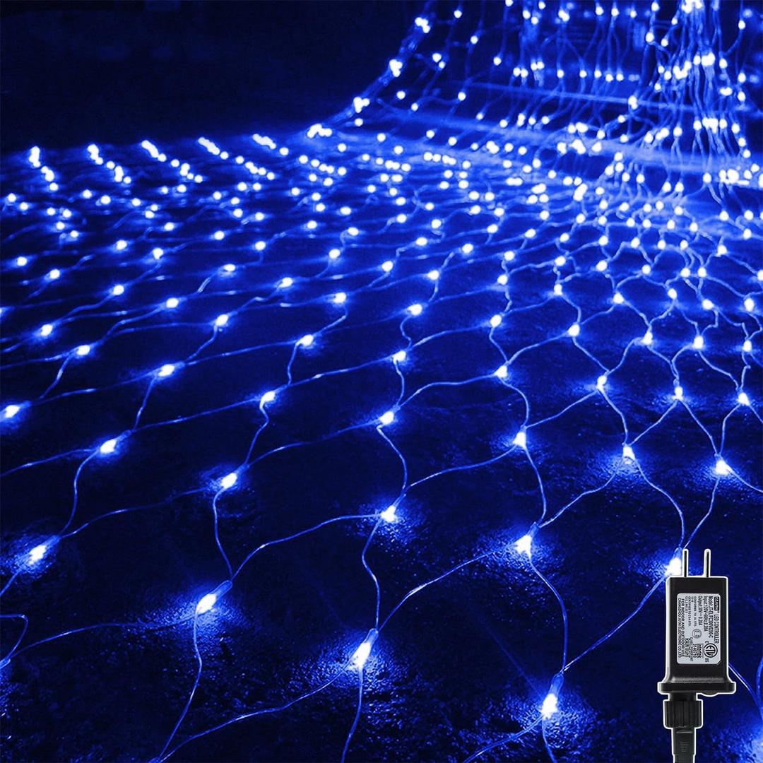 WATERGLIDE Outdoor Christmas Net Lights, 12FT x 5FT 360 LED Mesh String Light with 8 Lighting Modes, Connectable Waterproof Lights for Garden Tree Bushes, Holiday Wedding Party Decorations, Blue