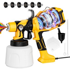 Paint Sprayer for House Painting, Paint Sprayer with Easy to Clean Design, 1400ml (47oz) Container, 6 Brass Nozzles & LED Light, 3 Spray Patterns for House, Fence, Furniture, DIY, Garden, Walls