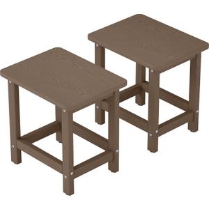 Set of 2 HDPE Outdoor Side Table, Weatherproof Small Outdoor Table for Adirondack, 16.6-Inch Patio Square End Tables for Garden, Backyard, Porch, Deck, Balcony, Poolside (Brown)