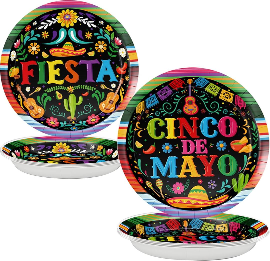 9Inch Cinco De Mayo Disposable Party Plates Mexican Fiesta Paper Plates for Cinco De Mayo Party Supplies