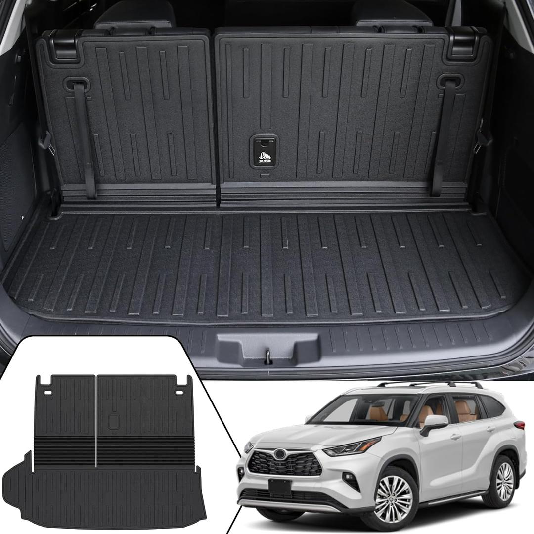 Cargo Mat with Backrest Mat for 2020-2024 2025 2026 Toyota Highlander Car Mat Accessories(Both Hybrid and Gas), TPE All Weather Cargo Liner with SeatBack Cover(Highlander-2 in 1 Trunk Mat)