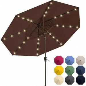 10FT Solar Patio Umbrella with Lights, Outdoor Table Market Umbrella with 32 LED Lights, 8 Sturdy Ribs, Push Button Tilt and Crank for Pool, Deck and Garden, UV-Resistant