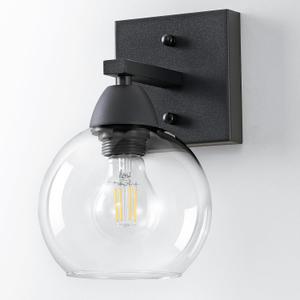 Ruibutrade Bathroom Light Fixtures, 1-Light Matte Black Vanity Light with Hand-Blown Globe Glass Shade, High Clarity & Durable, Wall Sconce for Mirror, Kitchen, Bedroom, Hallway