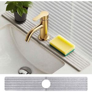 Stone Faucet Mat for Kitchen Sink, 23.6" Absorbent Diatomite Fast Drying Faucet Mat, Stone Quick Dry Sink Splash Guard for Kitchen, Bathroom Counter, Light Gray