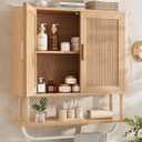 Bathroom Storage Cabinet with Towel Bar, Over the Toilet Storage Shelf, Medicine Cabinet with Adjustable Wood Shelf & Doors for Laundry Room & Kitchen & Living Room (Natural Oak)
