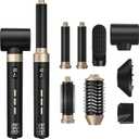 8 in 1 Hair Styler, Hair Styling Tools with 3 Heat Settings, Detachable Blow Dryer, Hot Air Curler Multi Styler Brush Set, Brush Curling Wrap Straight Curl Dry Volumizer Smooth Black & Gold