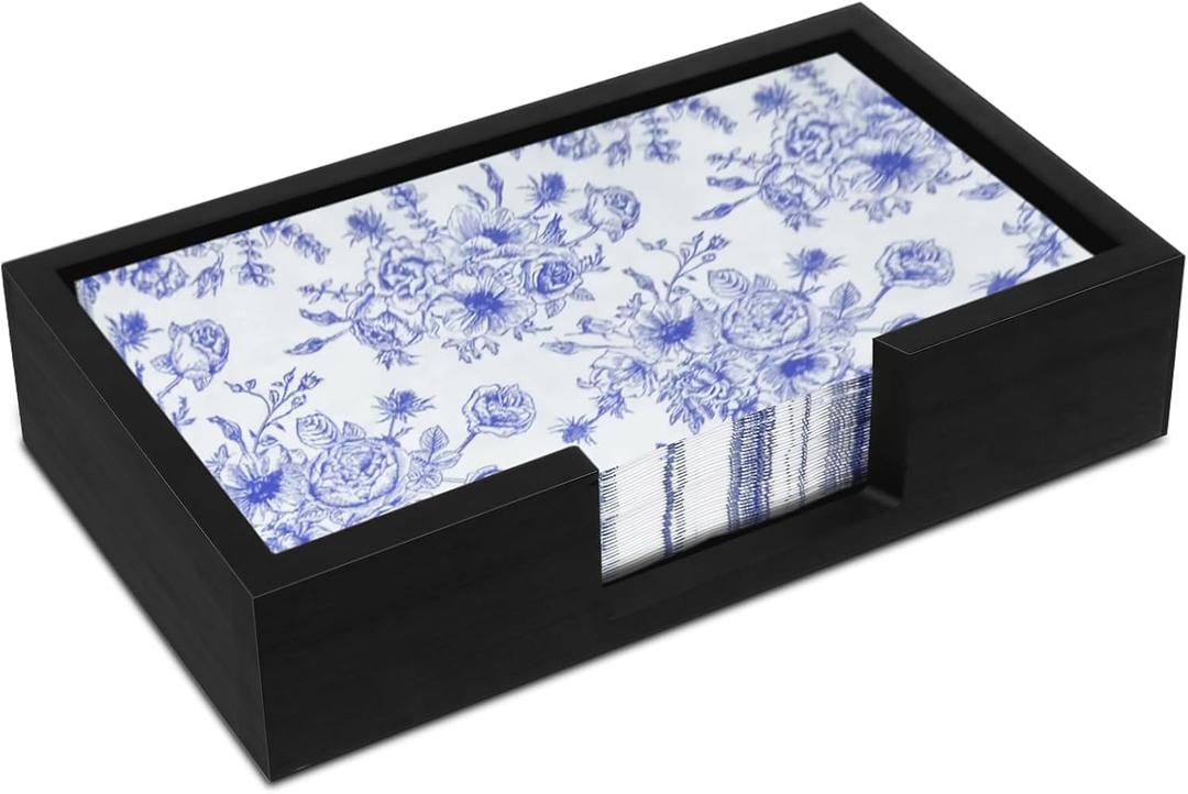 Guest Towel Holder Black, Disposable Dinner Napkin Holder, Bamboo Holder Tray for Dinner Napkins. Hand Towel Holder Disposable Hand Towel Tray, Paper Towel Holder Napkin Holder (Black)