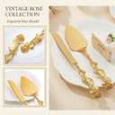 Wedding Cake Knife and Server Set, Gold Cake Cutting Set for Wedding, Vintage Rose Wedding Cake Cutter and Server for Birthday, Party, Anniversary, Cake, Pie, Pizza