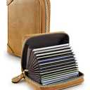 GAUENEEN Leather Business Card Holder, RFID Blocking 20 Slots Zipper Credit Card Organizer, Khaki