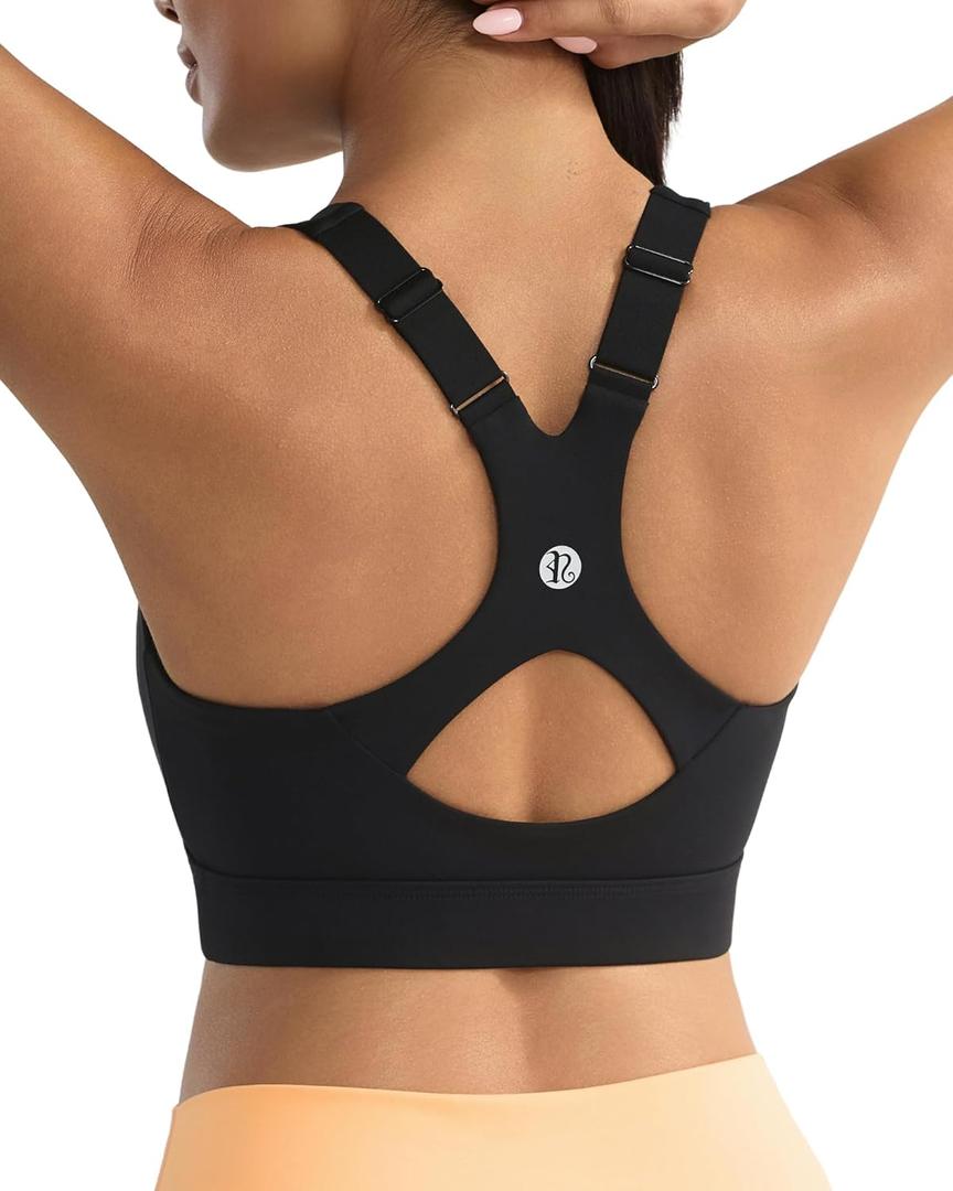 RUNNING GIRL Sports Bra for Women,Adjustable Straps Supportive High Impact Sports Bra with Sewn in Pads (Black, L)