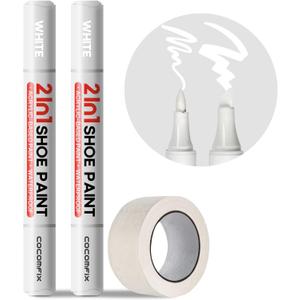 2-in-1 White Shoe Polish Marker, 2 Pack Shoe Paint Instant Whitens Yellowed Midsoles & Fixes Stains, Waterproof Permanent Protective Sneaker Whitener Pen for Foam, Fabric, Rubber, Leather