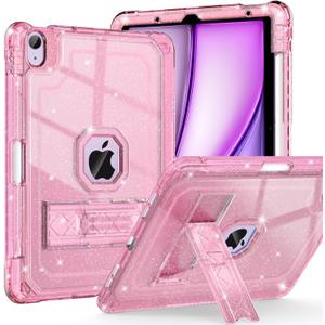 for iPad Air M3 11 Inch 7th Case 2025, for iPad Air M2 6th/5th/4th 11-inch Case 2024/2022/2020, Glitter Slim Heavy Duty Shockproof Cover with Pencil Holder Kickstand for Kids,Pink