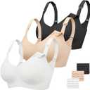 Vinfact 3 Pack Nursing Bras for Breastfeeding Comfort Maternity Bras for Pregnancy Wireless Seamless Breastfeeding Bras (X-Large, Black/Nude/White)