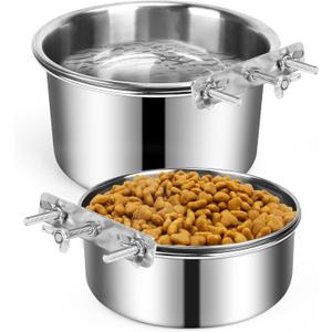 Dog Crate Water Bowl No Spill 40oz & 60oz, 2 Pack Stainless Steel Large Dog Water Bowls for Cage, Crate, Kennel - Hanging Detachable Pet Water/Food Bowl for Indoor & Outdoor
