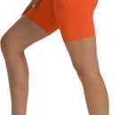 HOKOYI Women's High Waisted Spandex Biker Shorts 7" Gym Compression Shorts with Pockets Workout Running (Orange, M)