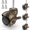 HOLKIE Casters for Furniture Legs Ball Caster Wheels Set of 4, 2 inch Locking Stem Swivel Castors for Chair, 5/16" x 1-1/2" Grip Neck Spherical Brass Vintage Antique Wheel
