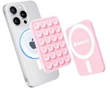 Anteel Magnetic Suction Phone Mount for MagSafe Case, Silicone Grip Secure Mirror Shower Phone Holder for iPhone 12/13/14/15/16, Hands-Free Selfie/Video for TikTok Creator/Influencer 