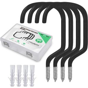 4 Pack Heavy Duty Extra-Large Garage Storage Utility Hooks - 7 Inches for Garage Wall and Ceiling - Garage Hooks for Hanging Bicycle, Ladder, Hose, Cords, and Garden Tools