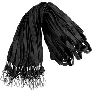 100 Pack Black Lanyards for ID Badges Bulk, Flat Lanyard With Swivel J-Hook Clip for Office, School