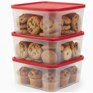 Cookie Storage Containers Airtight - 3-Pack 3.7L Square Plastic Containers With Lids for Baked Goods, Cupcake Storage & Meal Prep - BPA Free, Airtight Flat Reusable Muffin Storage Container
