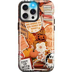 Girls Cute Case for iPhone 16 Pro, Pumpkins Flowers Women Phone Cases | Dual-Layer Shockproof Protection