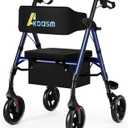 Lightweight Foldable Rollator Walkers for Seniors with Seat - Adult Rolling Walker with Seat and Brakes, 300 Lb Capacity, All Terrain 8" Big Roller Wheels, Adjustable Handles and Seat Height, Blue