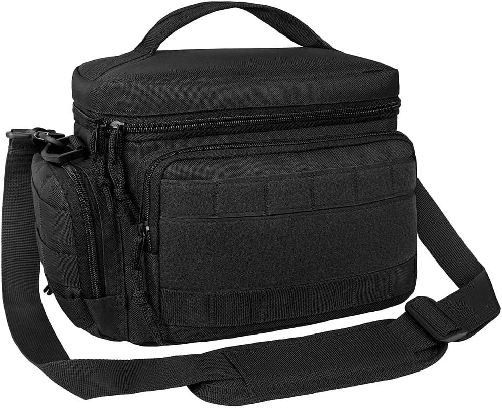 opux Tactical Lunch Box for Men, Black Mens Insulated Lunch Bag for Adult, Leakproof Soft Lunch Cooler with MOLLE Mesh Side Pockets, Multicam Heavy Duty Lunchbox Pail for Work Women, Medium 10 Cans (Medium - 10x7.5x6.5 Inches)