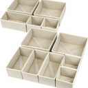 12 Pack Drawer Organizers, Drawer Dividers Storage Bins, Foldable Drawer Organizers for Clothing, Clothes Drawer Organizer for Underwear, Folded Clothes, Baby Clothing, Socks, Bra, Towels, Ties (Beige)