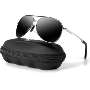 mxnx Aviator Sunglasses for Men Polarized Women UV Protection Lightweight Driving Fishing Sports Unisex glasses MX208 (Silver Frame Black Lens)