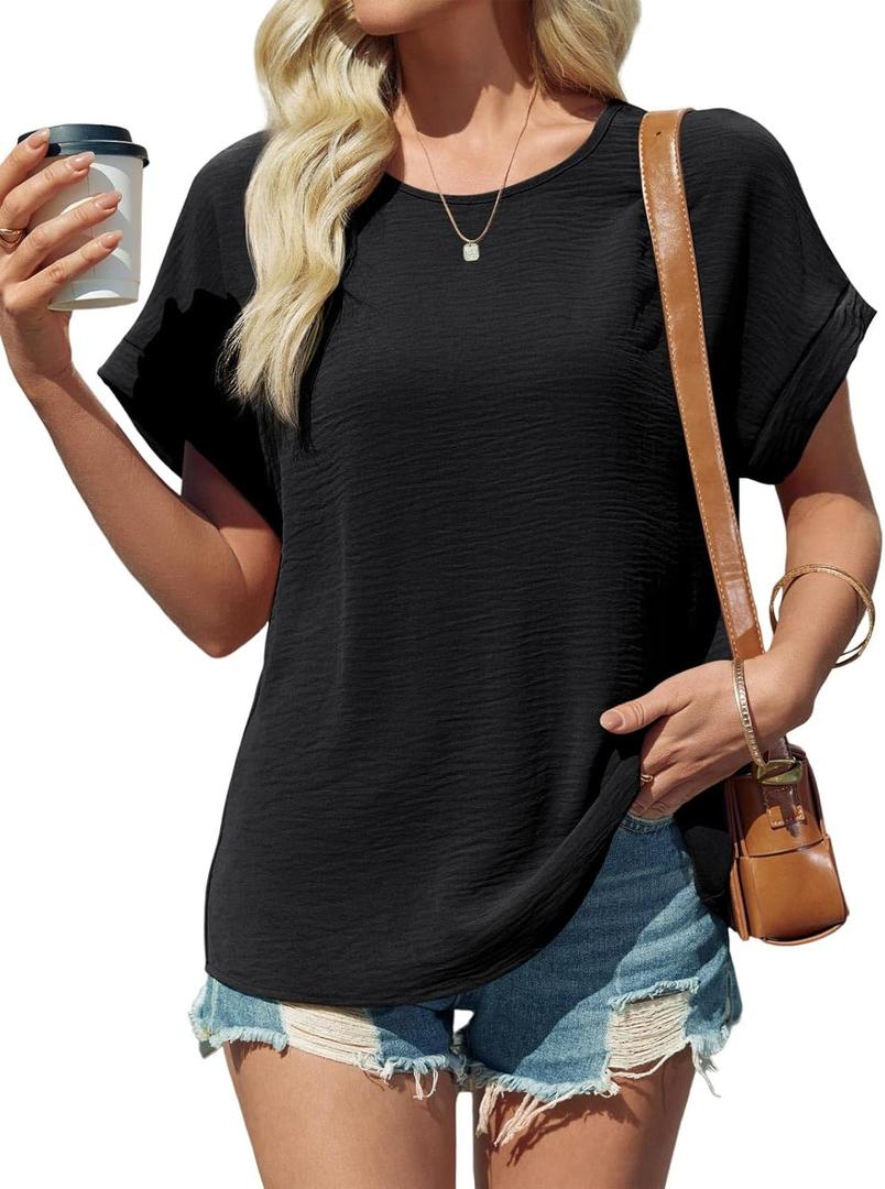 Tankaneo Womens Summer Blouse Short Sleeve Dressy Casual Loose Fit T-Shirts Oversized Crewneck Tunic Tops, S Tankaneo Womens Summer Blouse Short Sleeve Dressy Casual Loose Fit T-Shirts Oversized Crewneck Tunic Tops, S