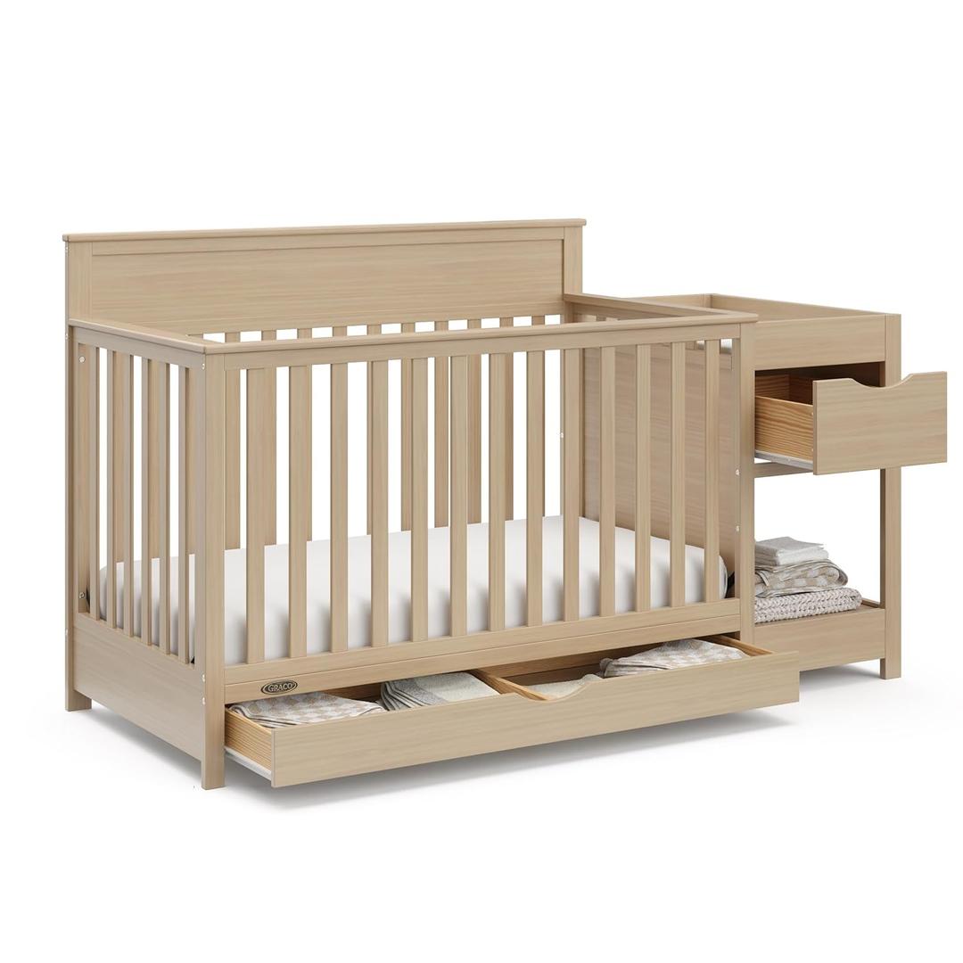 Graco Shiloh 5-in-1 Convertible Crib & Changer with Drawer GREENGUARD Gold Certified Baby Crib Crafted from Wood, Converts to Toddler Bed, Daybed, and Full-Size Bed (Driftwood)
