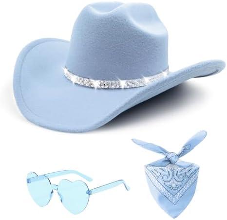 ONECOS 1Pcs Rhinestone Cowboy Hat for Women with Bandana 57CM
