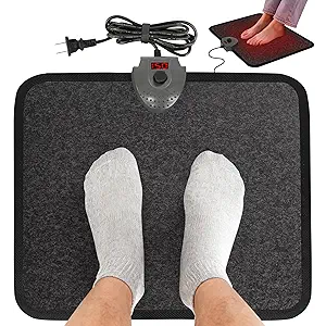 Hodeamy Heated Floor Mat Under Desk for Foot Warmer  Wider 110V Adjustable Temperature Electric Space Heaters Heating Pad  Carbon Crystal & Energy Saving Feet Warmers for Office,Home (Black Gray)