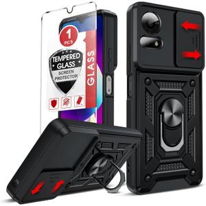 LeYi for TCL 50 LE-Phone Case 4G: with Slide Camera Cover+Glass Screen Protector, Military-Grade Shockproof Cell Unlocked Phone Cover Funda para with Magnetic Ring Holder Stand for TCL 50 LE, Black