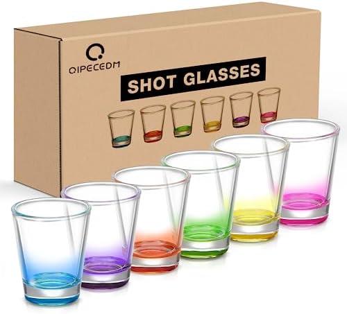 Qipecedm 6 Pack Heavy Base Shot Glasses Set, 1.6 oz Colorful Shot Bulk, Clear Shot Glass, Tequila Cups Small Glass, Shot Glasses for Whiskey, Tequila, Vodka, Spirits & Liquors