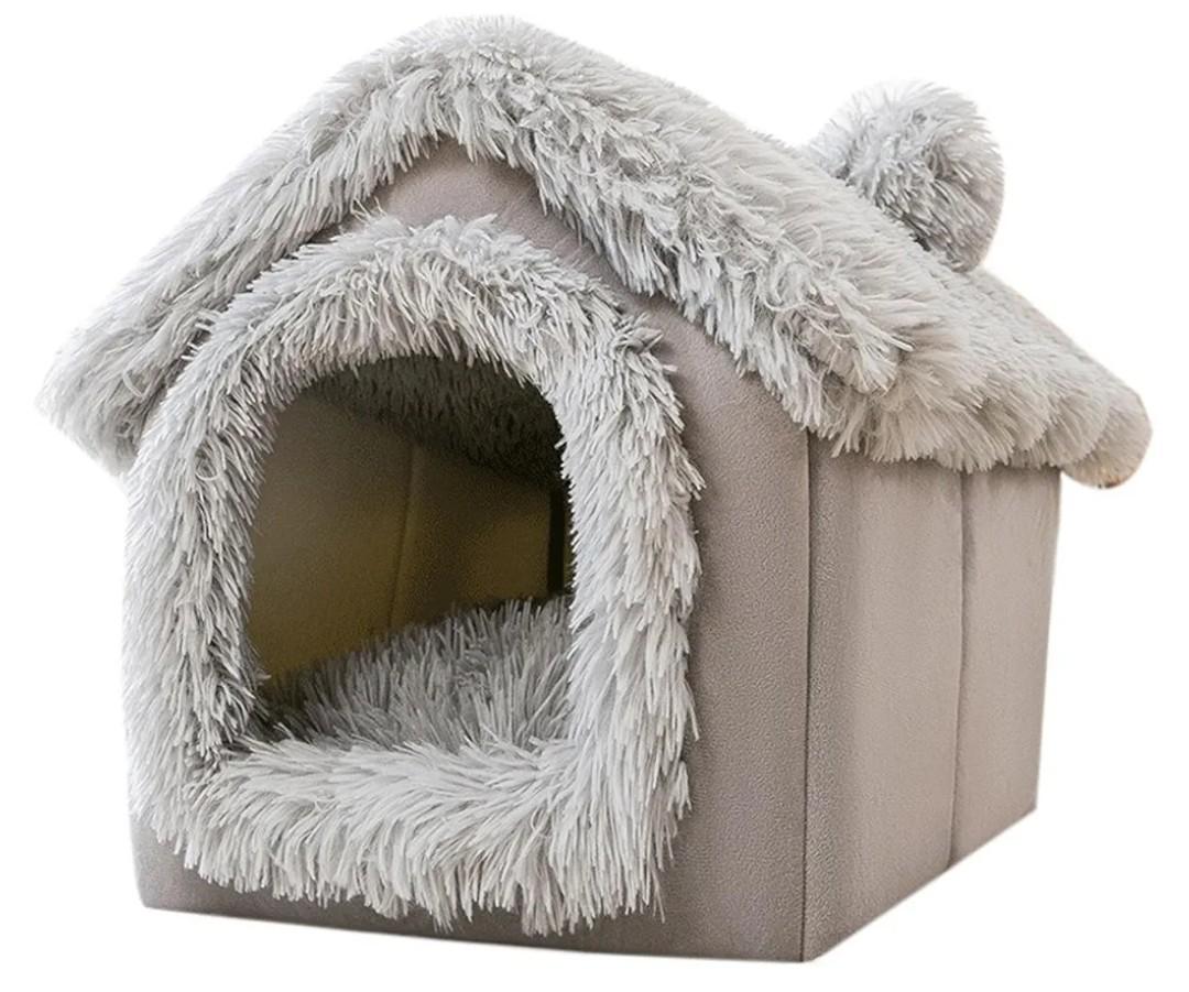 Enclosed Dog Bed, Soft and Warm Plush Dog Bed with Cover Cave Removable and Washable House Type Tent Huts for Indoor Pets S 13x11.8x12.6