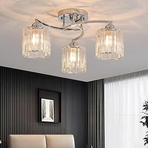 Dellemade Silver Crystal Chandelier, 3 Lights Ceiling Light, Modern Lighting Fixture for Living Room, Dining Room, Bedroom 