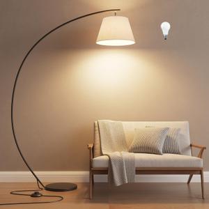 luckystyle Arc Floor Lamps for Living Room,1200LM Super Bright 69 Inch Extra Tall Floor Lamp with 12W E26 LED Bulb,Adjustable Hanging Lamp for Bedroom with Foot Switch Black (Without Remote)