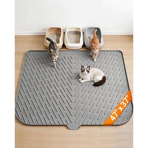 Cat Litter Box Mat, 47" x 37" Extra Large Cat Litter Mat, Silicone Waterproof Litter Trapping Mat for Scatter Control Soft on Kitty Paws Non-Slip Easy to Clean (Grey) (1 Count (Pack of 1), Gray)