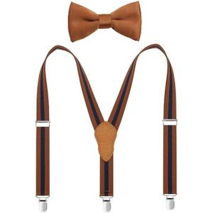 Men's Boys' Suspenders and Bow Tie Set Adjustable with 3 Metal Clips