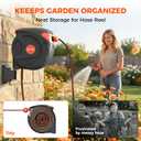 New Retractable Garden Hose Reel 5/8 inch x 65 ft Any Length Lock 9 Pattern Nozzle Wall-Mounted Automatic Slow Return 180 Swivel UV Resistant Heavy Duty Hose Reels for Outside